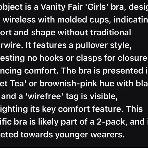 Vanity Fair Teens Wirefree Tan & Black Bra - Picture 11 of 11